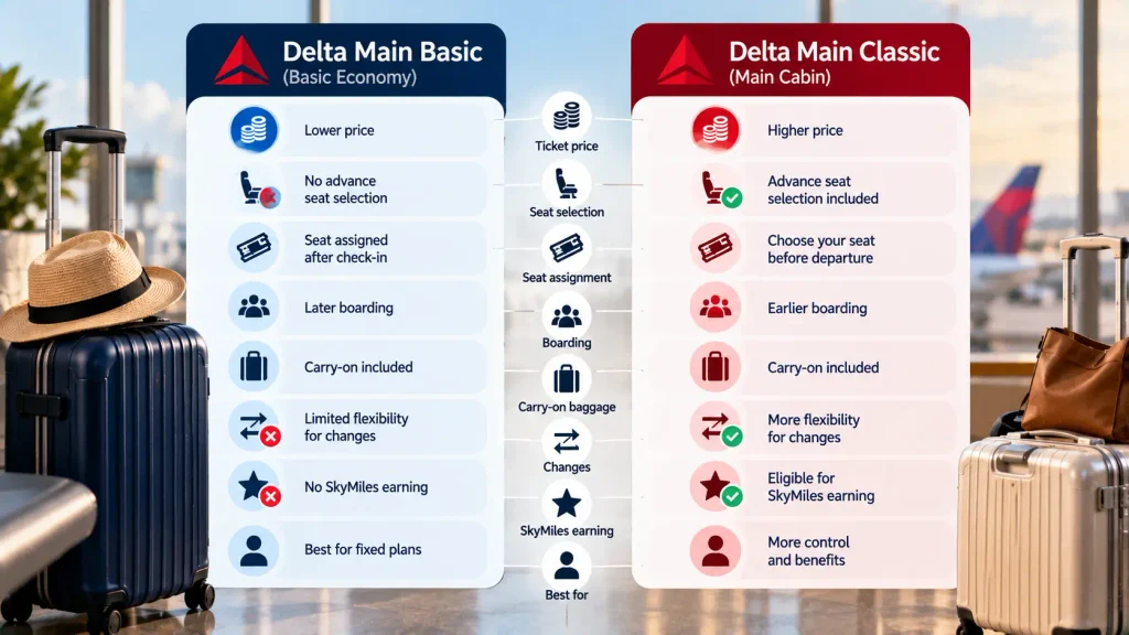 Difference Between Delta Basic Economy and Main Cabin?