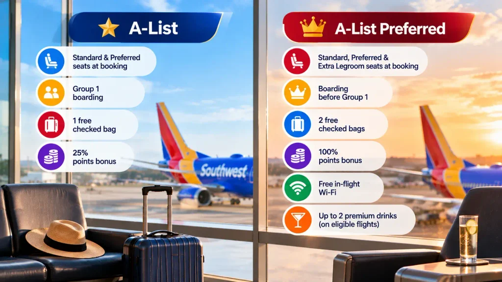 Southwest A-List vs. A-List Preferred: Benefits Compared