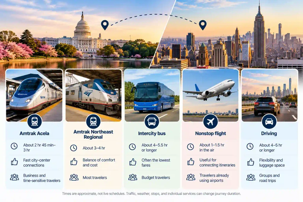 Washington, D.C., to New York City at a Glance