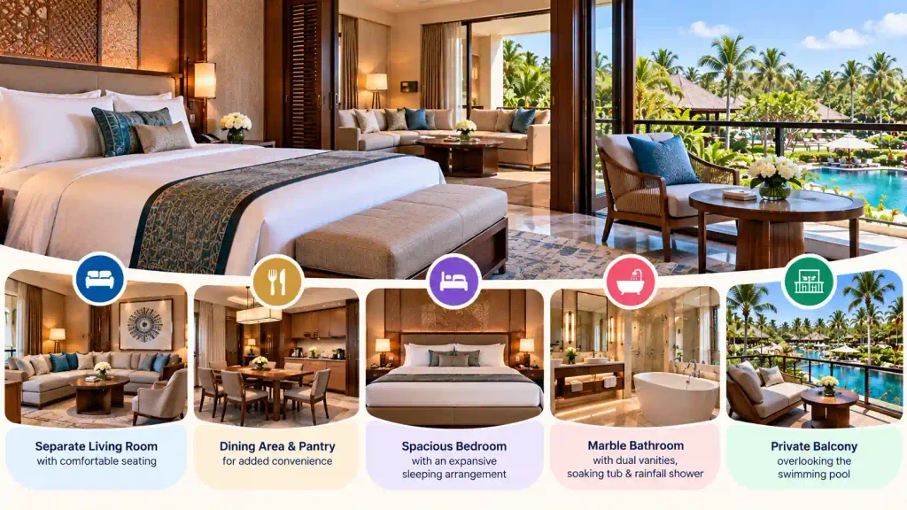 What Types of Rooms and Suites Does Conrad Bali Offer?